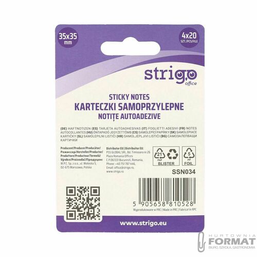 Notes samoprzylepny Strigo strzałki 4kol 4x20 mix 80k [mm:] 35x35 (SSN034) 3