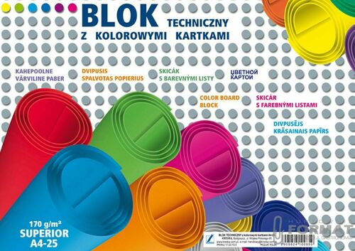 BLOK TECHNICZNY A4 SUPERIOR KOLOROWY SZKOLNY 25 KOLORÓW KARTEK ARKUSZY 2