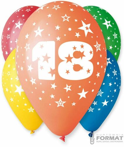 Balon z nadrukiem "18" mix 5szt 2