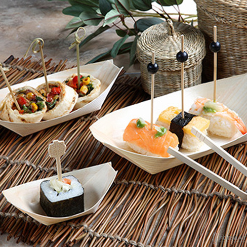 FINGERFOOD MISECZKI DREWNIANE ŁÓDKA 14x8cm 50szt SUSHI NA PRZEKĄSKI SUSHI 8