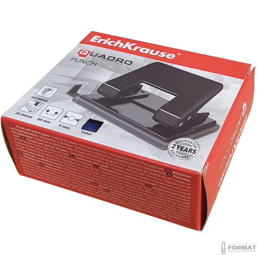 NIEBIESKI METALOWY SOLIDNY DZIURKACZ QUADRO DO 20 KARTEK ERICHKRAUSE 12