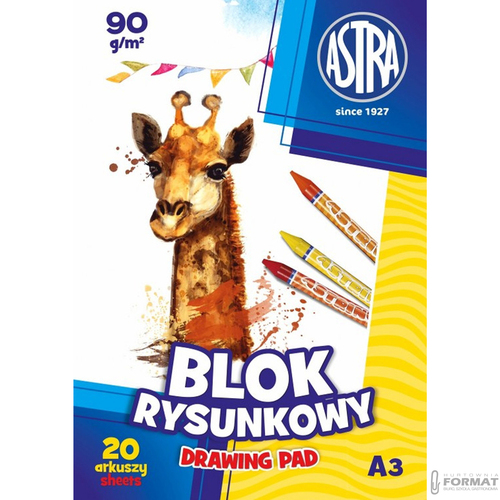 BLOK SZKOLNY RYSUNKOWY FORMAT A3 20 BIAŁYCH KARTEK 90g/m2 2