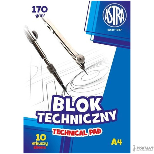 BLOK TECHNICZNY ASTRA A4 170g BIAŁY 10 KARTEK 2