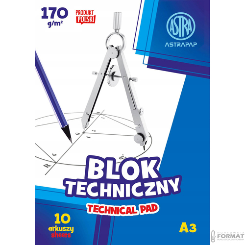 BLOK TECHNICZNY ASTRA A3 BIAŁY 170G 10 ARKUSZY 2