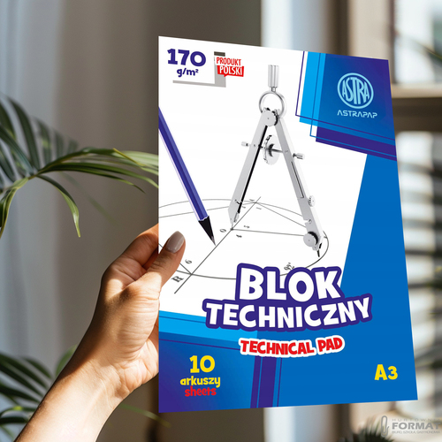 BLOK TECHNICZNY ASTRA A3 BIAŁY 170G 10 ARKUSZY 3