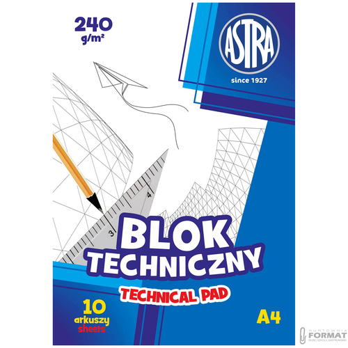 BLOK TECHNICZNY ASTRA A4 240g BIAŁY 10 KARTEK 2