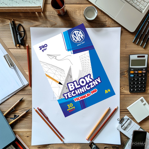 BLOK TECHNICZNY ASTRA A4 240g BIAŁY 10 KARTEK 4