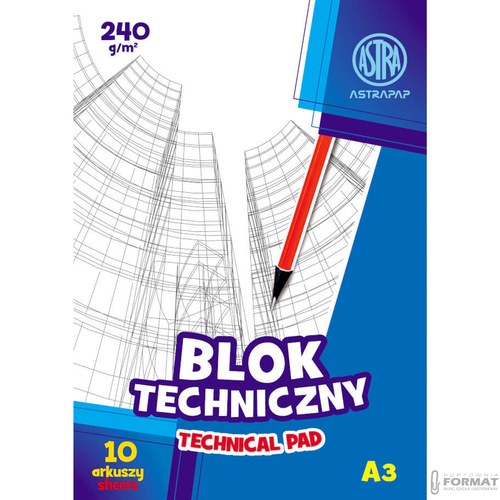 BLOK TECHNICZNY ASTRA A3 240g BIAŁY 20 ARKUSZY 2