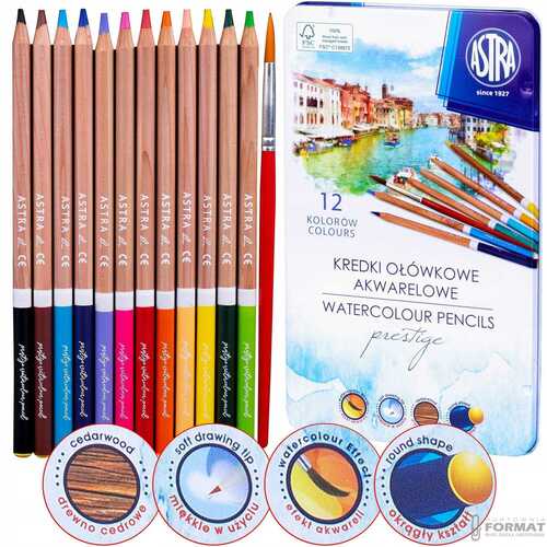 KREDKI AKWARELOWE drewno cedrowe Astra Prestige 12 2
