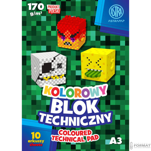 BLOK TECHNICZNY ASTRA A3 170g KOLOROWY 10 ARKUSZY 3
