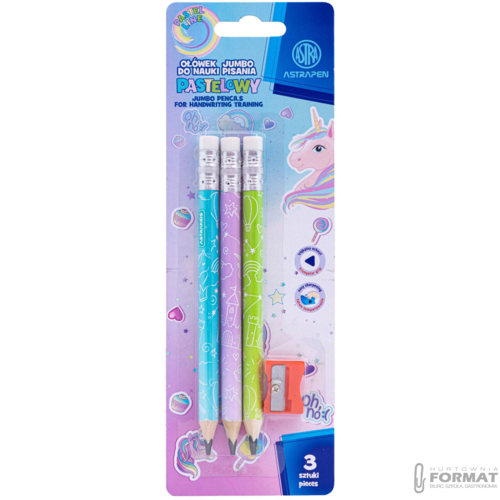 OŁÓWKI GRAFITOWE TRÓJKĄTNE HB JUMBO UNICORN Z TEMPERÓWKĄ 3 SZTUKI ASTRA 2