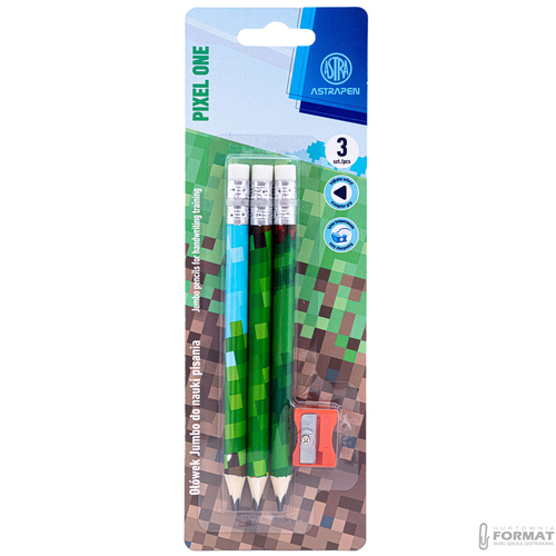 OŁÓWKI GRAFITOWE TRÓJKĄTNE HB JUMBO PIXEL ONE Z TEMPERÓWKĄ 3 SZTUKI ASTRA 3