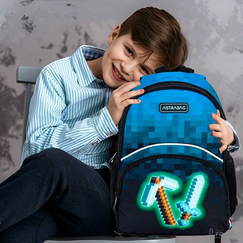 PLECAK SZKOLNY JEDNOKOMOROWY A5 DLA FANA MINECRAFT PIXEL ASTRABAG 17