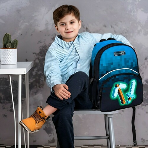 PLECAK SZKOLNY JEDNOKOMOROWY A5 DLA FANA MINECRAFT PIXEL ASTRABAG 18