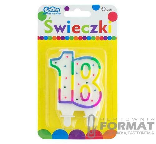 Świeczka cyferka z kropeczkami "18", 8 cm 2