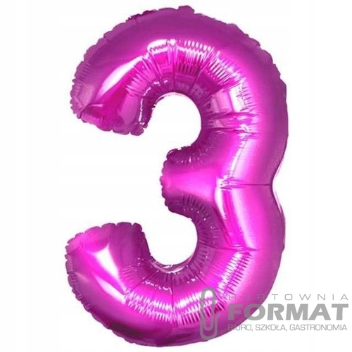 Balon foliowy "Cyfra 3" 92 cm - różowy 3