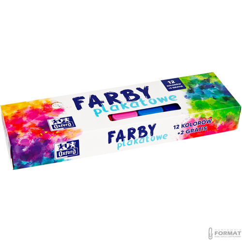 FARBY PLAKATOWE SZKOLNE OXFORD 12 ŻYWYCH 2 GRATIS KOLORÓW O POJEMNOŚCI 20ML 8