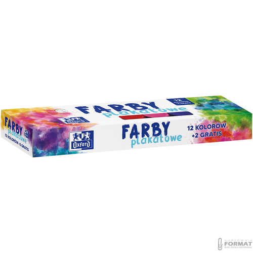 FARBY PLAKATOWE SZKOLNE OXFORD 12 ŻYWYCH 2 GRATIS KOLORÓW O POJEMNOŚCI 20ML 10