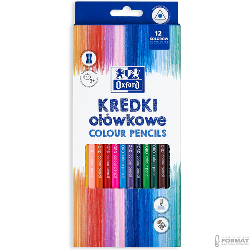 KREDKI OŁÓWKOWE SZKOLNE TRÓJKĄTNE ERGONOMICZNE OXFORD REGULAR 12 KOLORÓW 8