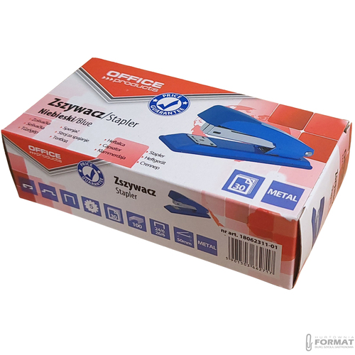NIEBIESKI METALOWY SOLIDNY ZSZYWACZ DO 30 KARTEK OFFICE PRODUCTS 10