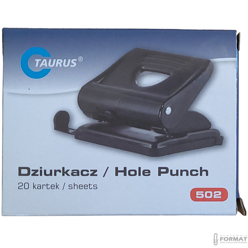 CZARNY METALOWY DZIURKACZ DO 20 KARTEK Z BLOKADĄ I MIARKĄ TAURUS TRADE 502 9
