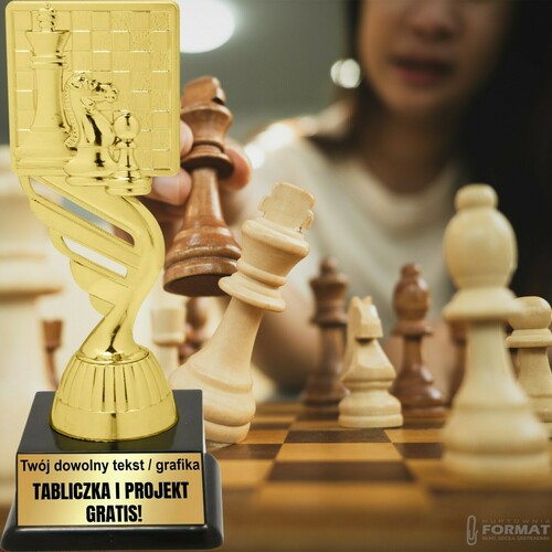 Puchar złoty trofeum nagroda statuetka szachy 3d + GRAWER 19 cm 6