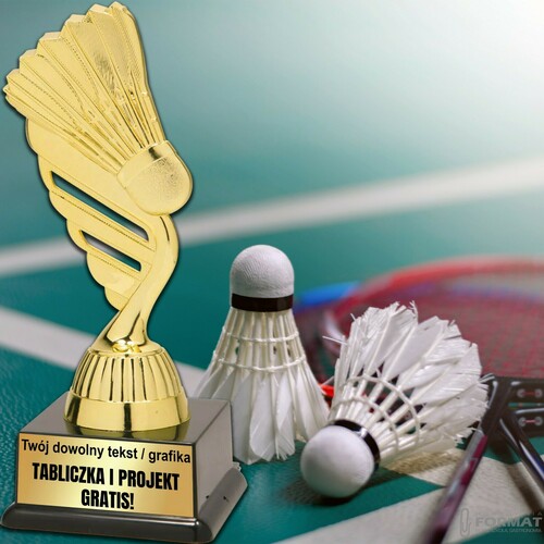Puchar złoty trofeum nagroda statuetka badminton 3d + GRAWER 19 cm 6