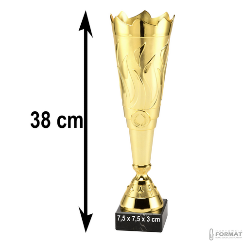 PUCHAR TROFEUM NAGRODA STATUETKA 2 MIEJSCE 38 cm KOLOR ZŁOTY + GRAWER 10