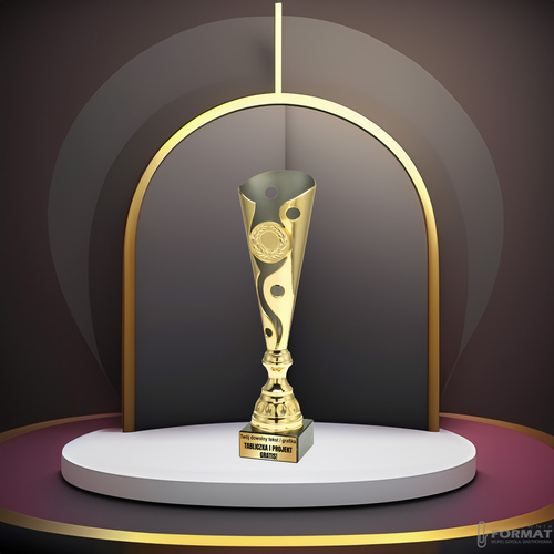 PUCHAR TROFEUM NAGRODA STATUETKA 3 MIEJSCE 38 cm KOLOR ZŁOTY + GRAWER 7
