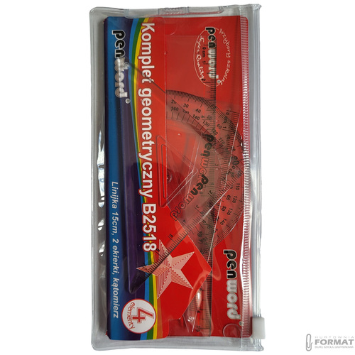 KOMPLET GEOMETRYCZNY W ETUI B2518 - LINIJKA 15cm, 2 EKIERKI, KĄTOMIERZ 5