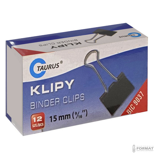 KLIPY KLIPSY BIUROWE METALOWE CZARNE TAURUS 15mm 12szt 3