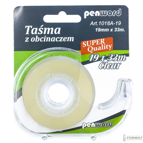 PRZEZROCZYSTA TAŚMA KLEJĄCA BIUROWA PENWORD 19x33mm Z OBCINACZEM 3