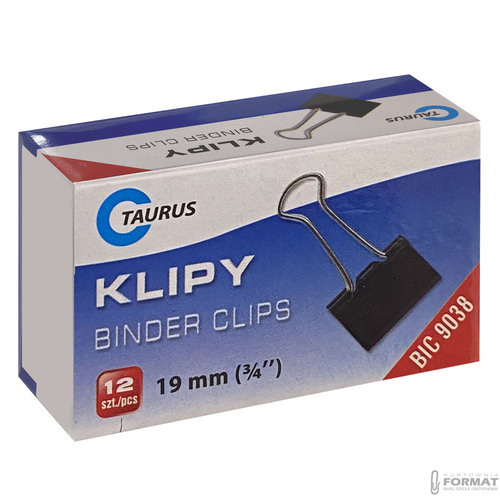 KLIPY KLIPSY BIUROWE METALOWE CZARNE TAURUS 19mm 12szt 3