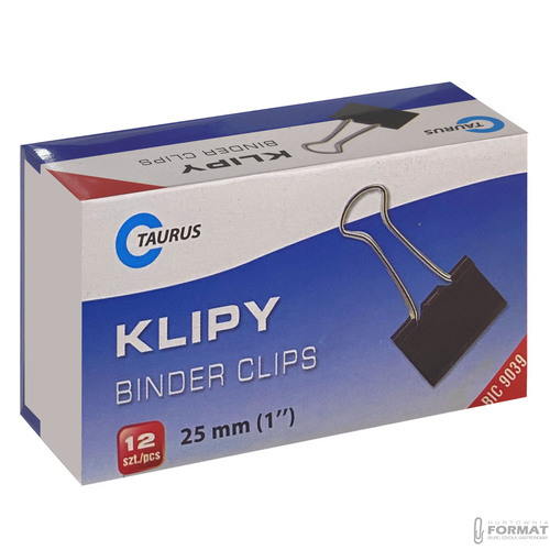 KLIPY KLIPSY BIUROWE METALOWE CZARNE TAURUS 25mm 12szt 3