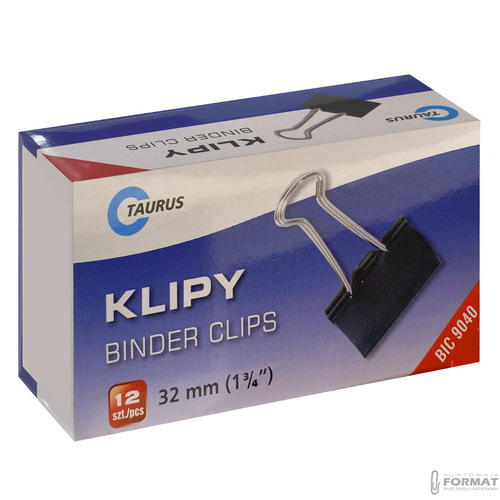 KLIPY KLIPSY BIUROWE METALOWE CZARNE TAURUS 32mm 12szt 3