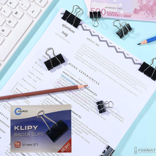 KLIPY KLIPSY BIUROWE METALOWE CZARNE TAURUS 51mm 12szt 4