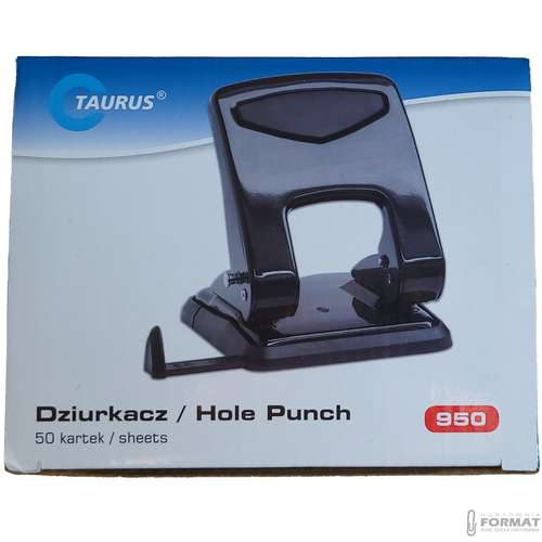 CZARNY METALOWY DZIURKACZ DO 50 KARTEK Z BLOKADĄ TAURUS TRADE 950 12