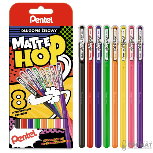 DŁUGOPISY ŻELOWE PENTEL MATTE HOP 8 KOLORÓW 2