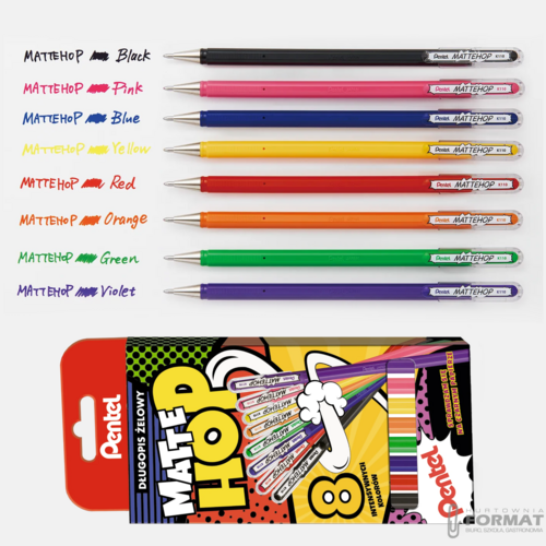 DŁUGOPISY ŻELOWE PENTEL MATTE HOP 8 KOLORÓW 4