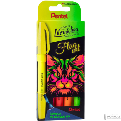 FLUORESCENCYJNE PISAKI PĘDZELKOWE DO KALIGRAFII LITERNICTWA 5SZT PENTEL 2