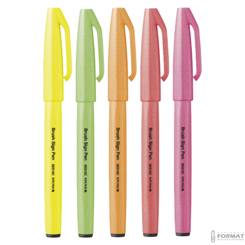 FLUORESCENCYJNE PISAKI PĘDZELKOWE DO KALIGRAFII LITERNICTWA 5SZT PENTEL 3