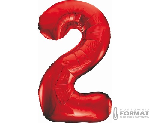Balon foliowy "Cyfra 2" 85 cm - Czerwony 3