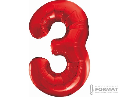 Balon foliowy "Cyfra 3" 85 cm - czerwony 3