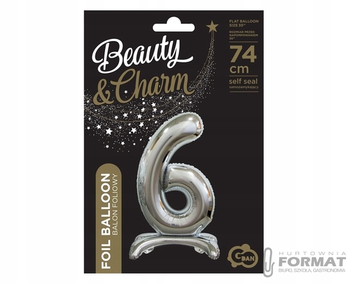 BALON FOLIOWY STOJĄCY CYFRA 6 SREBRNY-74CM 3