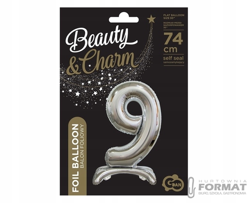 BALON FOLIOWY STOJĄCY CYFRA 9 SREBRNY-74CM 3