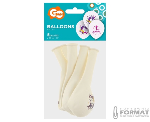 Balony 1 Urodziny (jednorożce), 12"/ 5 szt. 2
