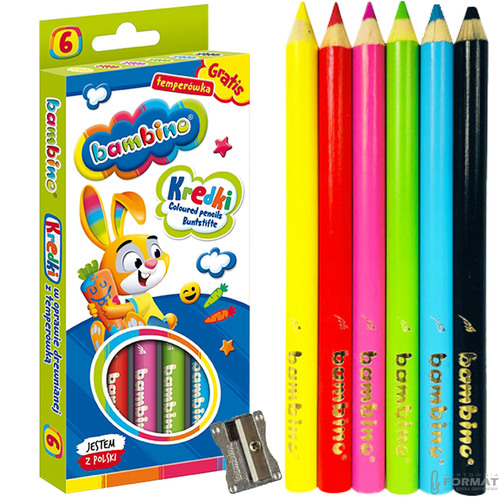KREDKI BAMBINO GRUBE 6 SZT W OPRAWIE DREWNIANEJ GRATIS METALOWA TEMPERÓWKA 5