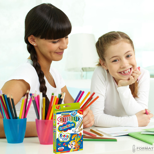 KREDKI OŁÓWKOWE DREWNIANE BAMBINO 12 KOLORÓW GRATIS METALOWA TEMPERÓWKA 9