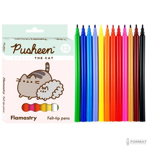 FLAMASTRY MAZAKI PISAKI PUSHEEN 12 KOLORÓW MAJEWSKI KOT DO SZKOŁY 2