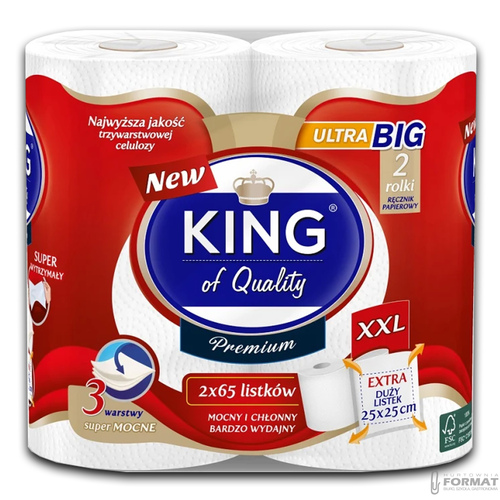 RĘCZNIK PAPIEROWY PREMIUM KING OF QUALITY CELULOZA 2 ROLKI XXL 3 WARSTWY 3